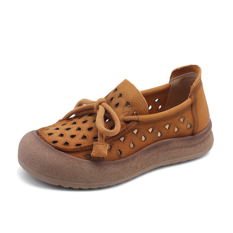 Genuine leather simple soft-soled retro flat shoes