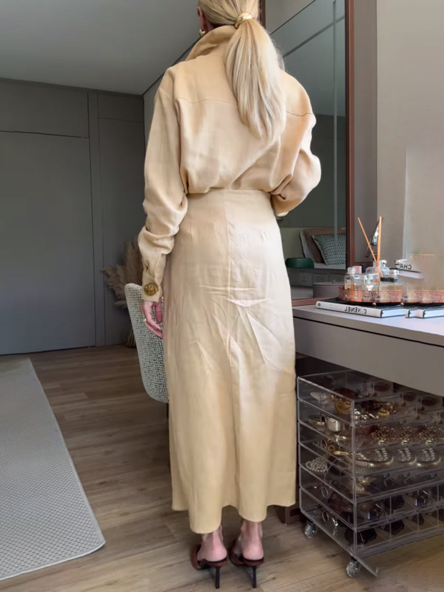 Elegant Button Up Wrap Two Pieces Dress