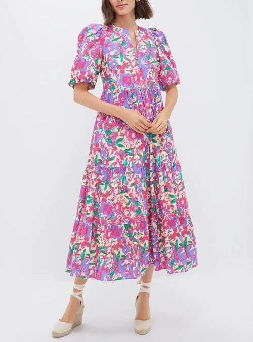 Floral Ruffle Collar Maxi Dress