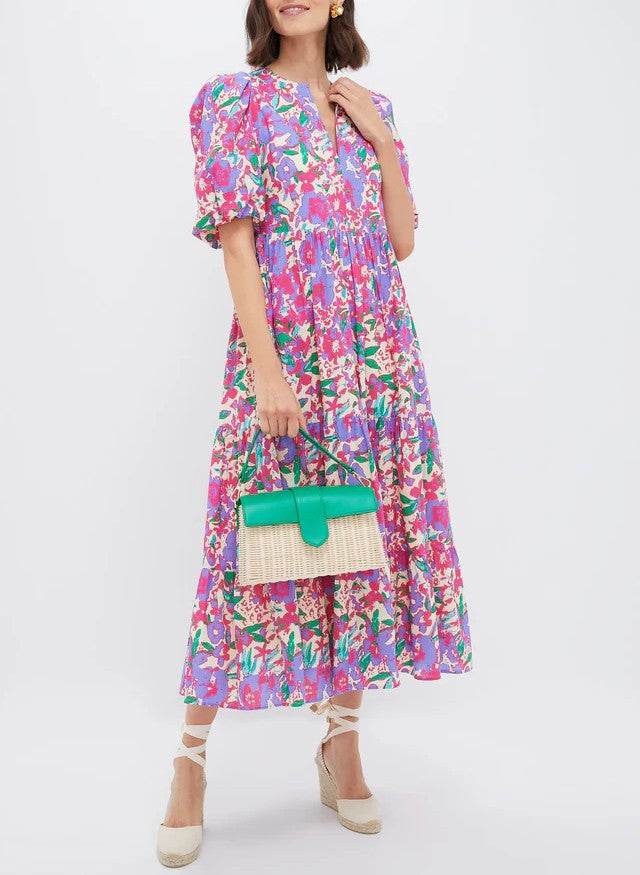 Floral Ruffle Collar Maxi Dress
