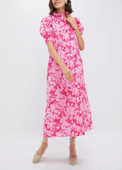 Floral Ruffle Collar Maxi Dress