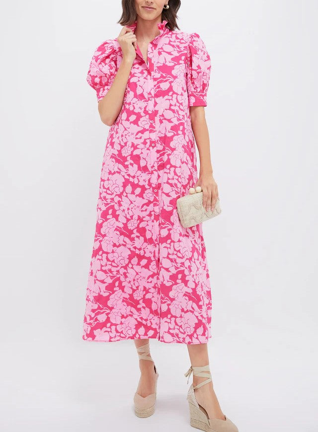 Floral Ruffle Collar Maxi Dress