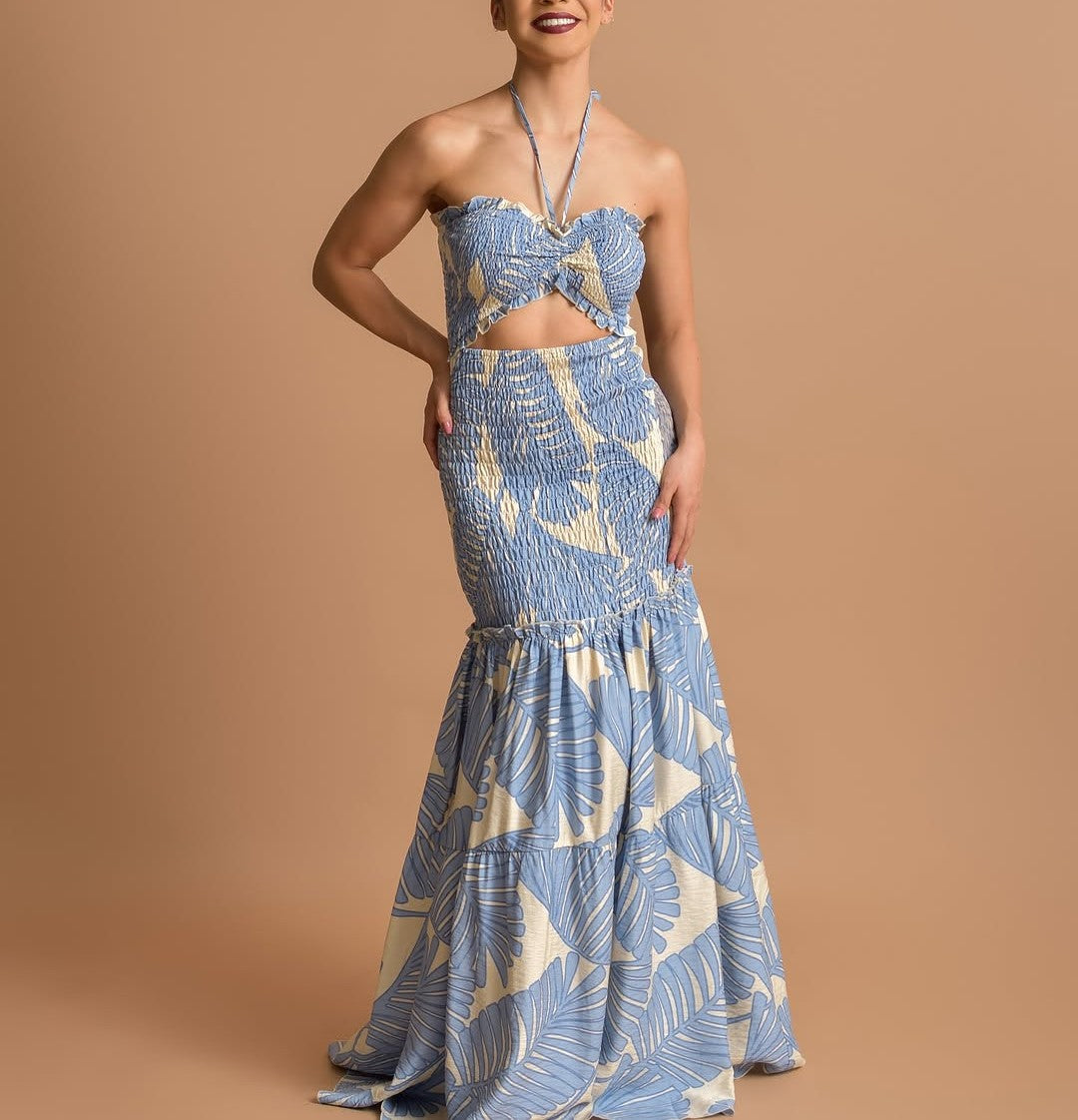 Elegant Palm Leaf Maxi Dress