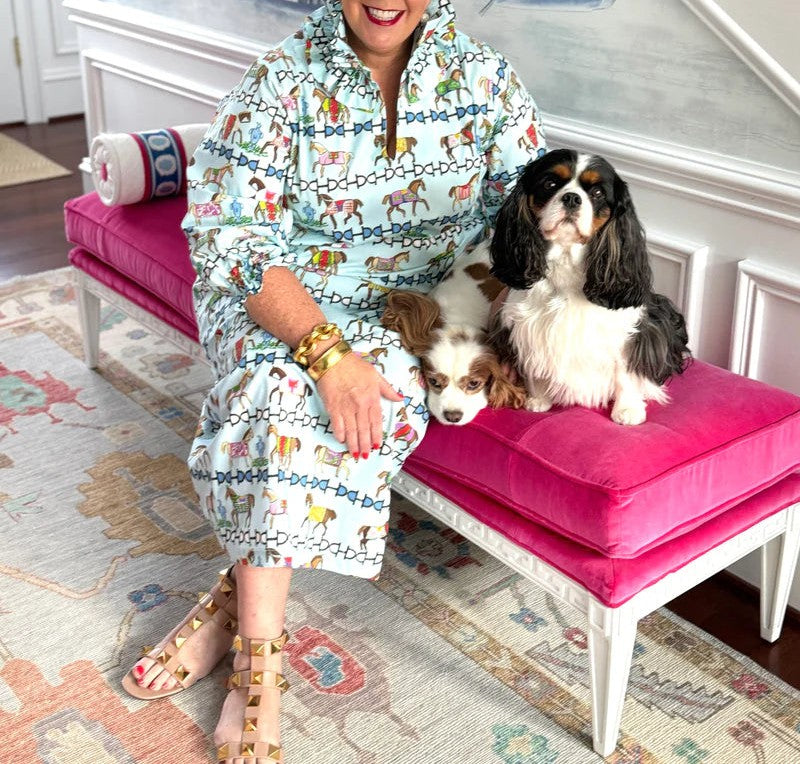 Stand collar cartoon print maxi dress