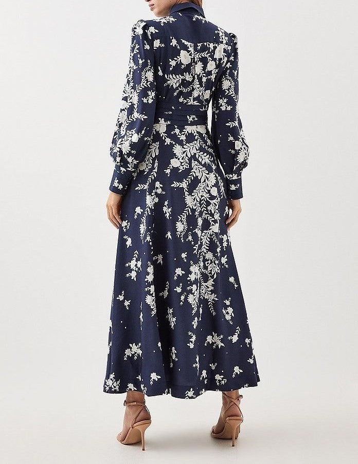 Floral Printed Sleeves Midi Dress