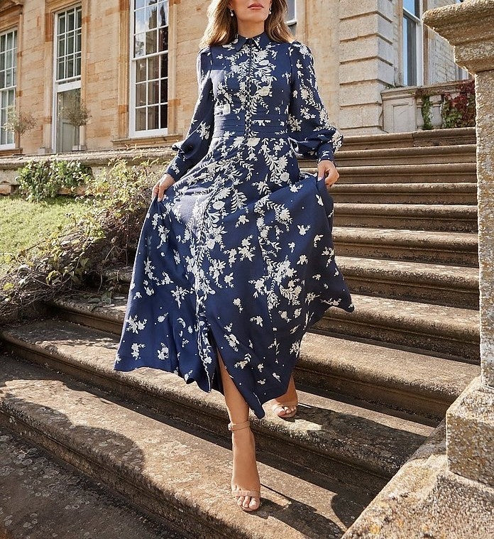 Floral Printed Sleeves Midi Dress