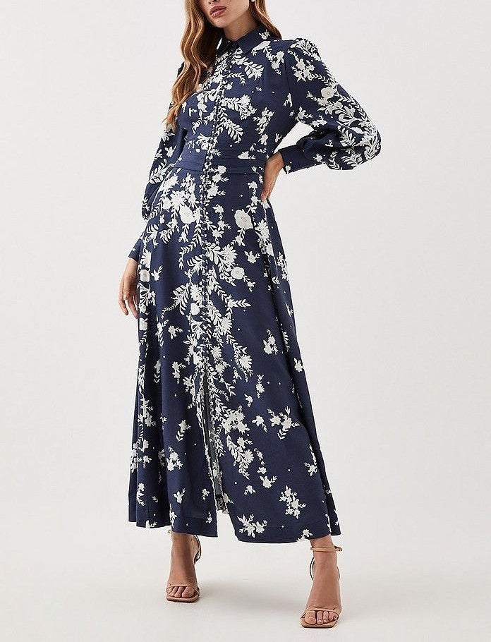 Floral Printed Sleeves Midi Dress