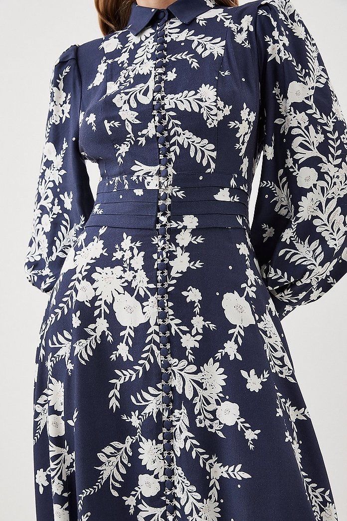 Floral Printed Sleeves Midi Dress