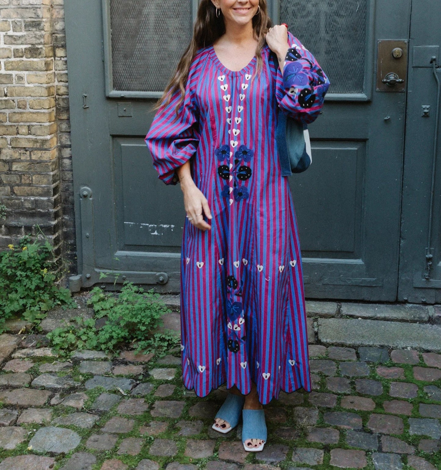 Hand-embroidered floral maxi dress
