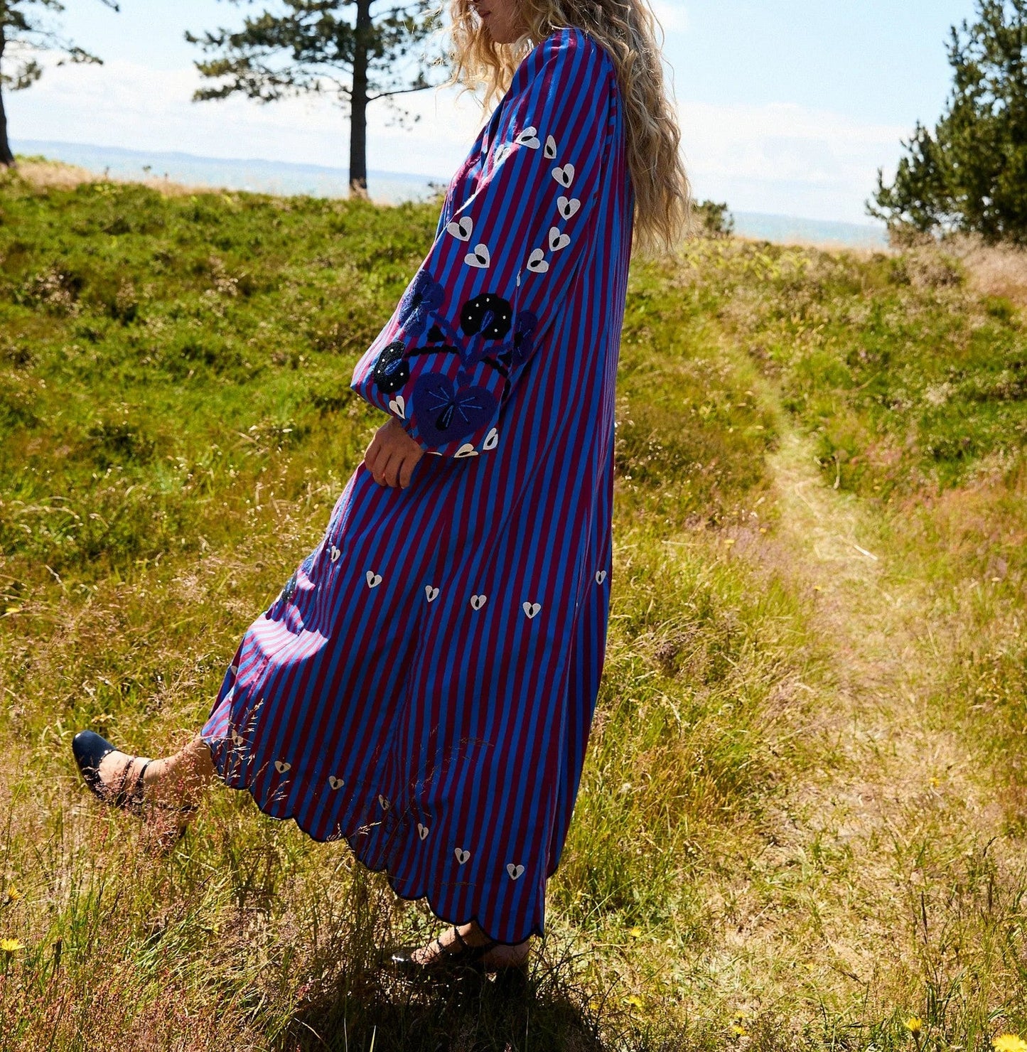 Hand-embroidered floral maxi dress