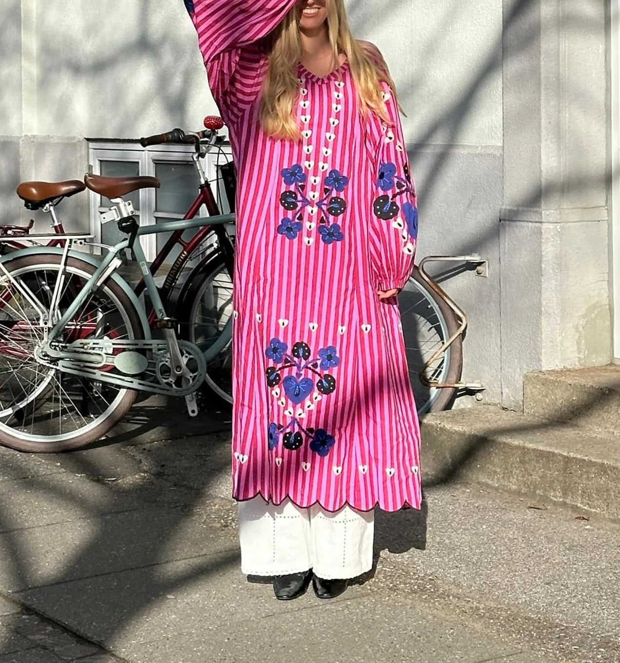 Hand-embroidered floral maxi dress