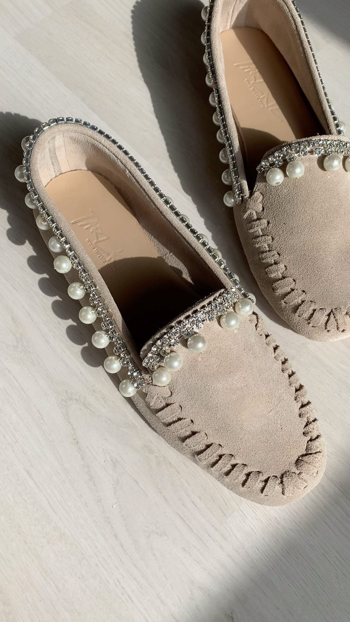 Pearl Diamond Suede Loafers
