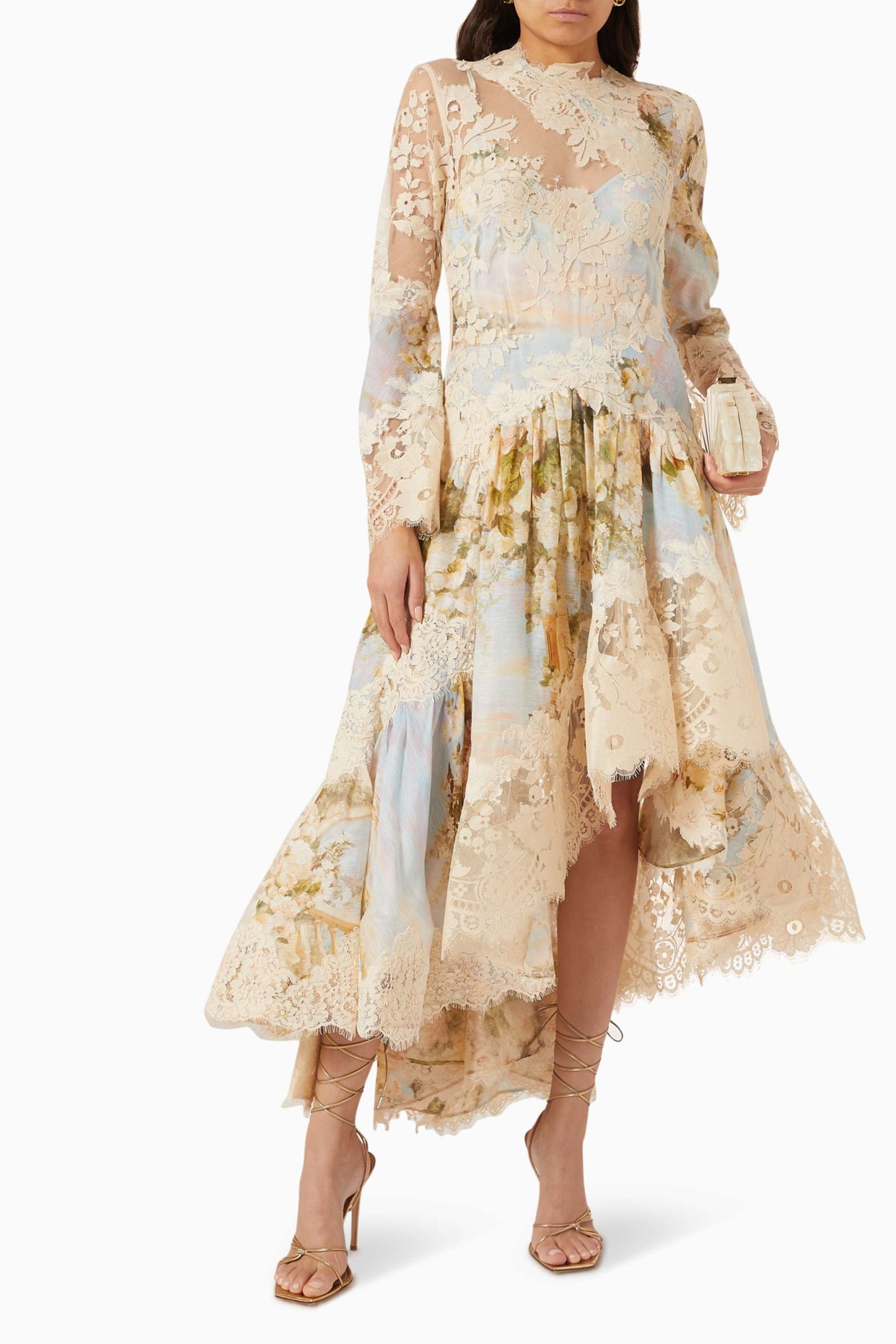 Asymmetric Midi Dress in Silk Linen Organza