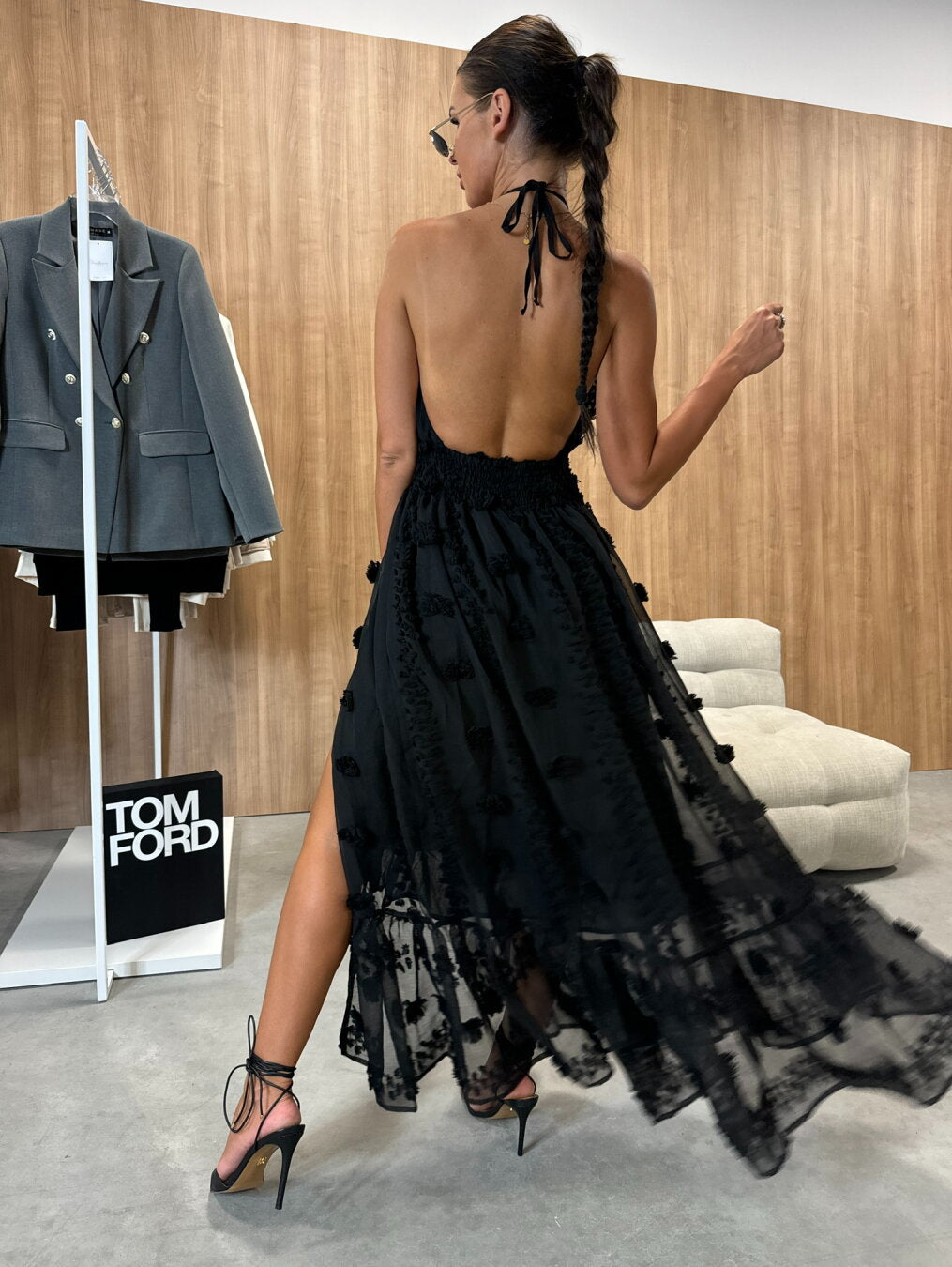 Hand-embroidered halterneck lace dress