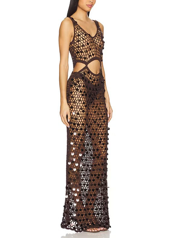Sexy Hollow Sequin Maxi Dress
