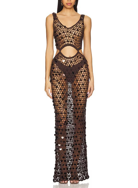 Sexy Hollow Sequin Maxi Dress