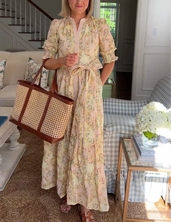 Linen-blend Midi Dress
