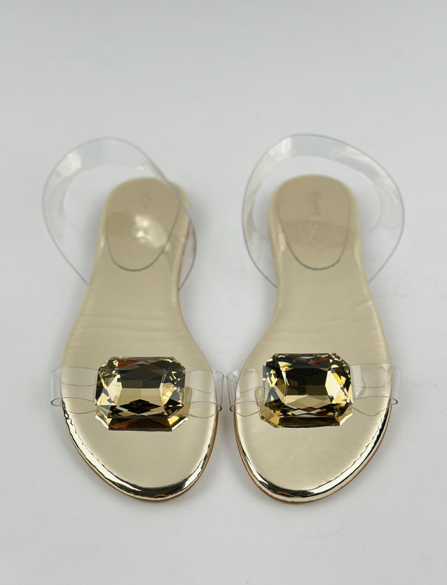 Bronze Crystal Flat Sandals
