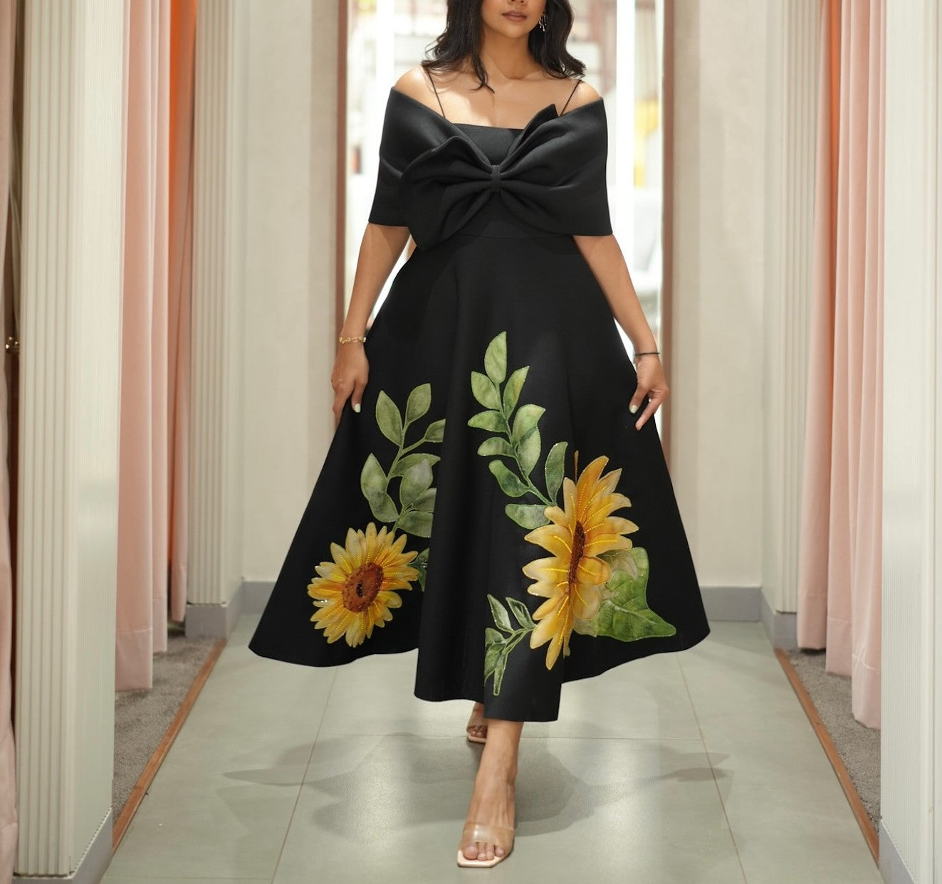 Sunflower Strapless Dress Bow Top 2-Piece Set