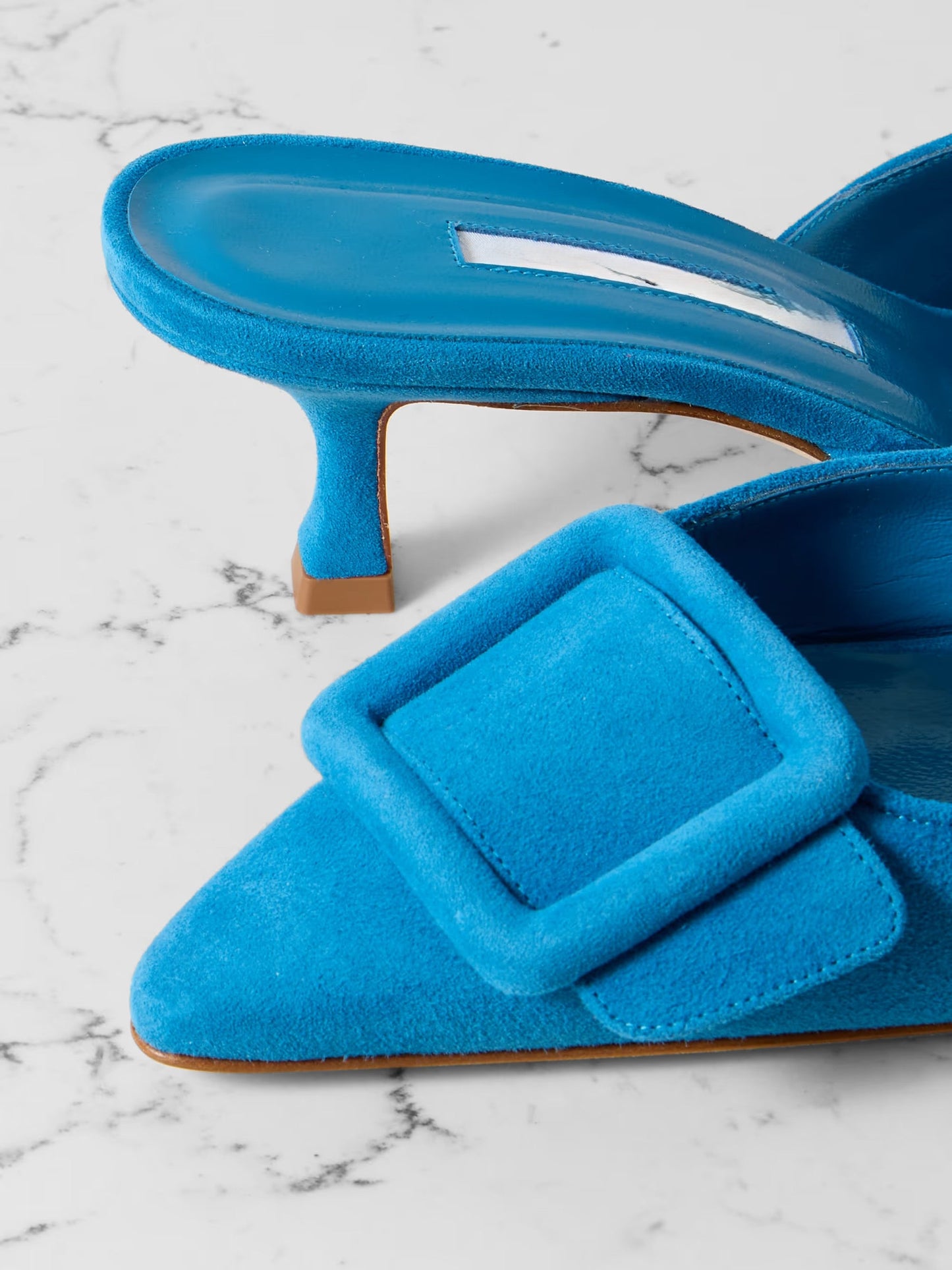 Buckle suede mules