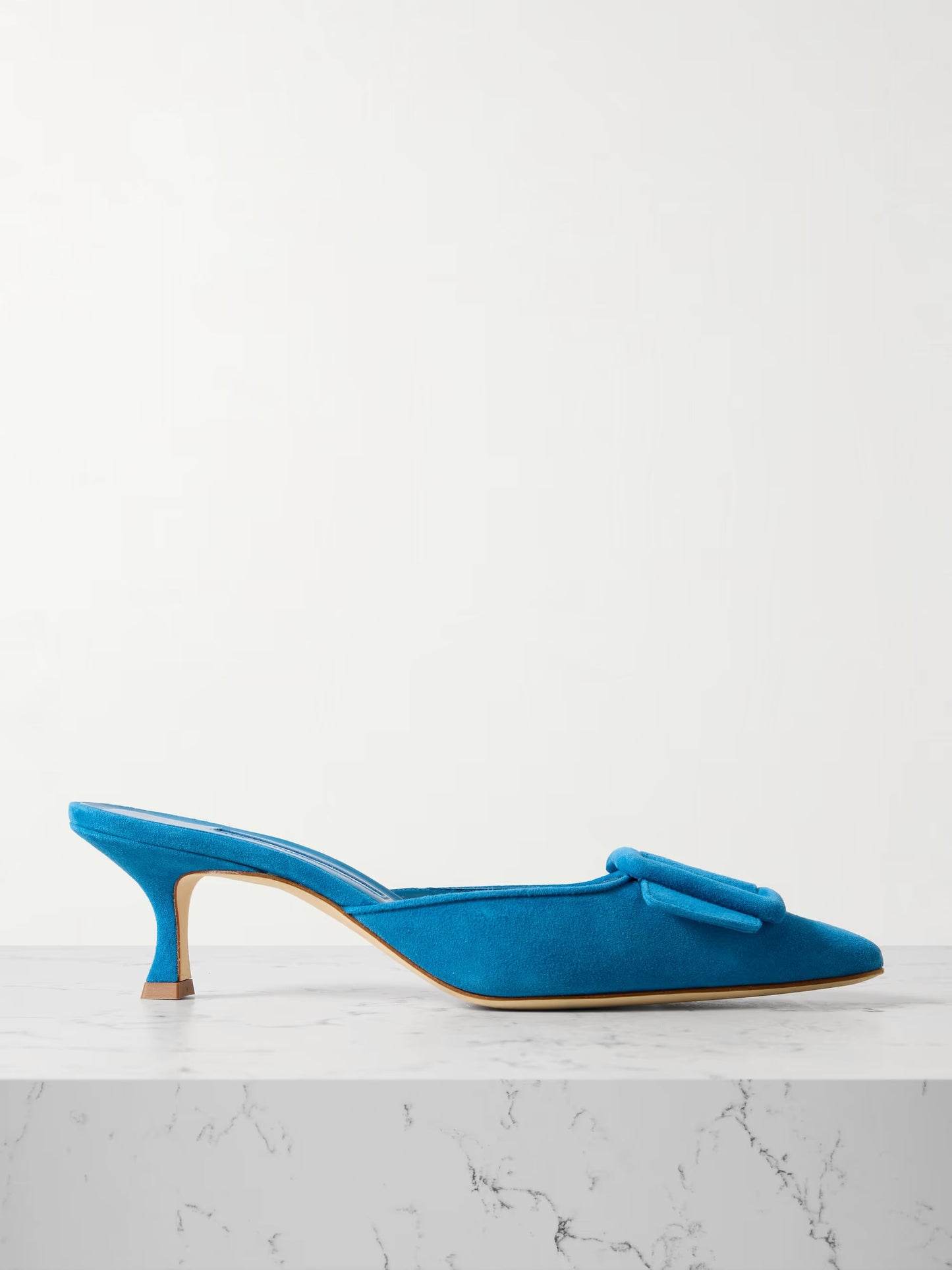 Buckle suede mules