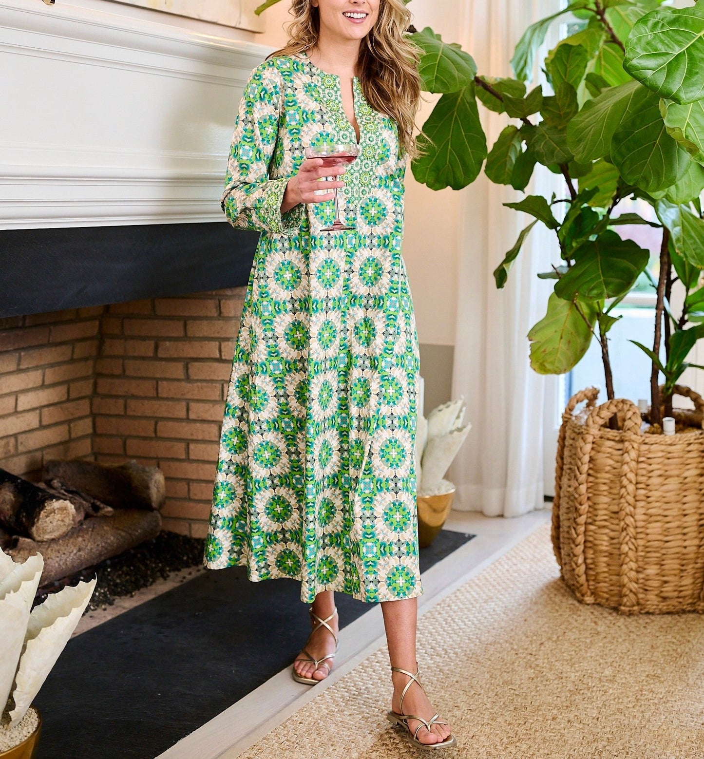 Turtleback Print Kaftan Dress