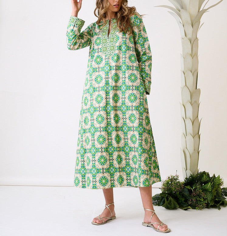 Turtleback Print Kaftan Dress