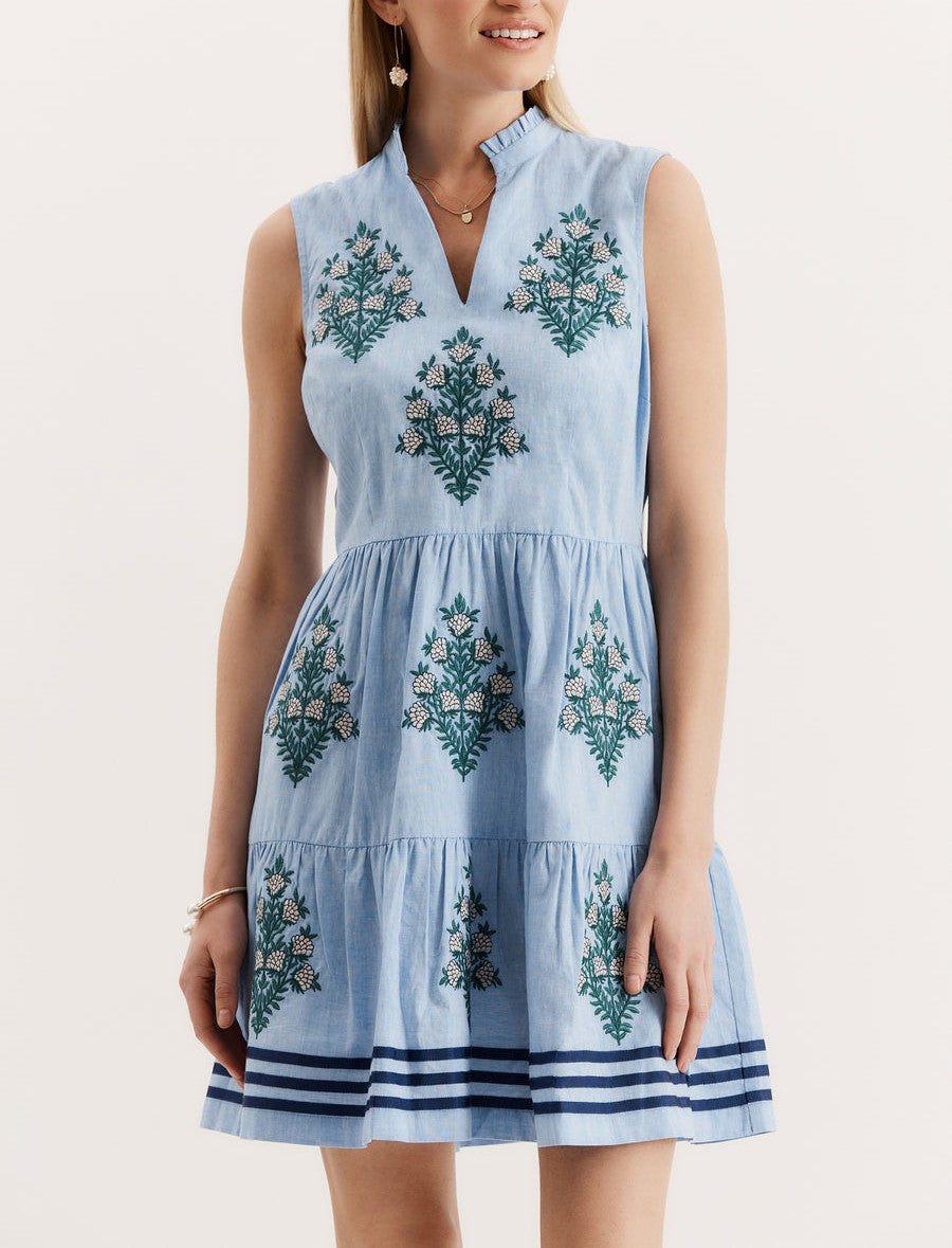 V-Neck Embroidered Mini Dress