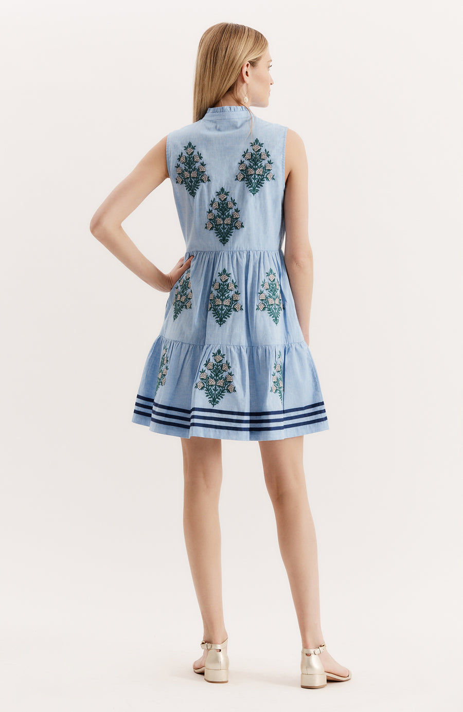 V-Neck Embroidered Mini Dress