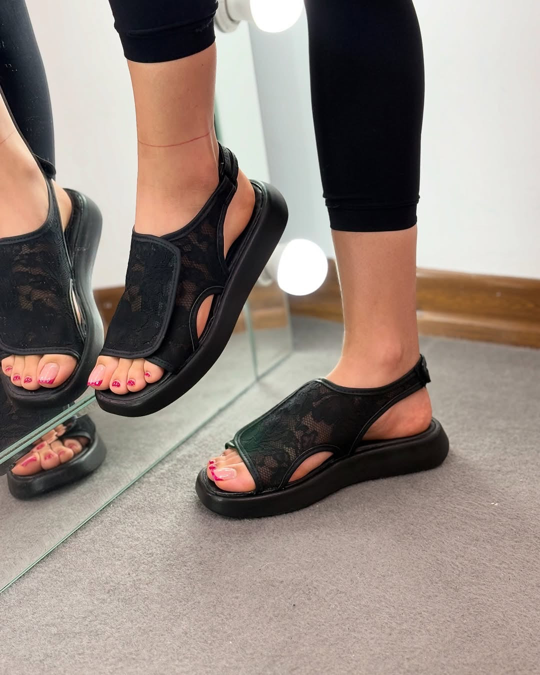 Velcro Lace Hollow Platform Sandals