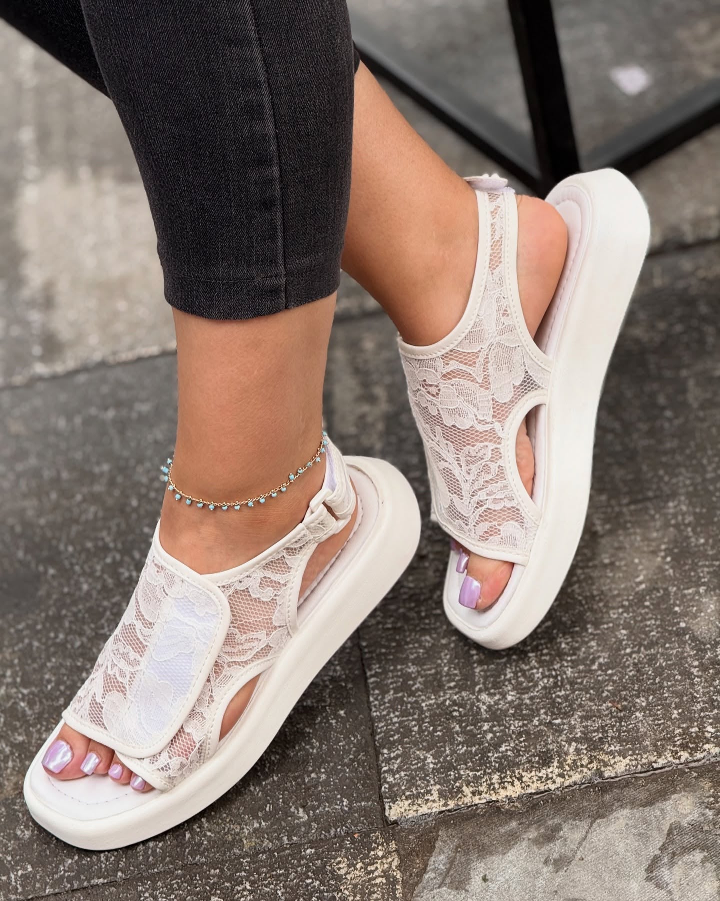 Velcro Lace Hollow Platform Sandals