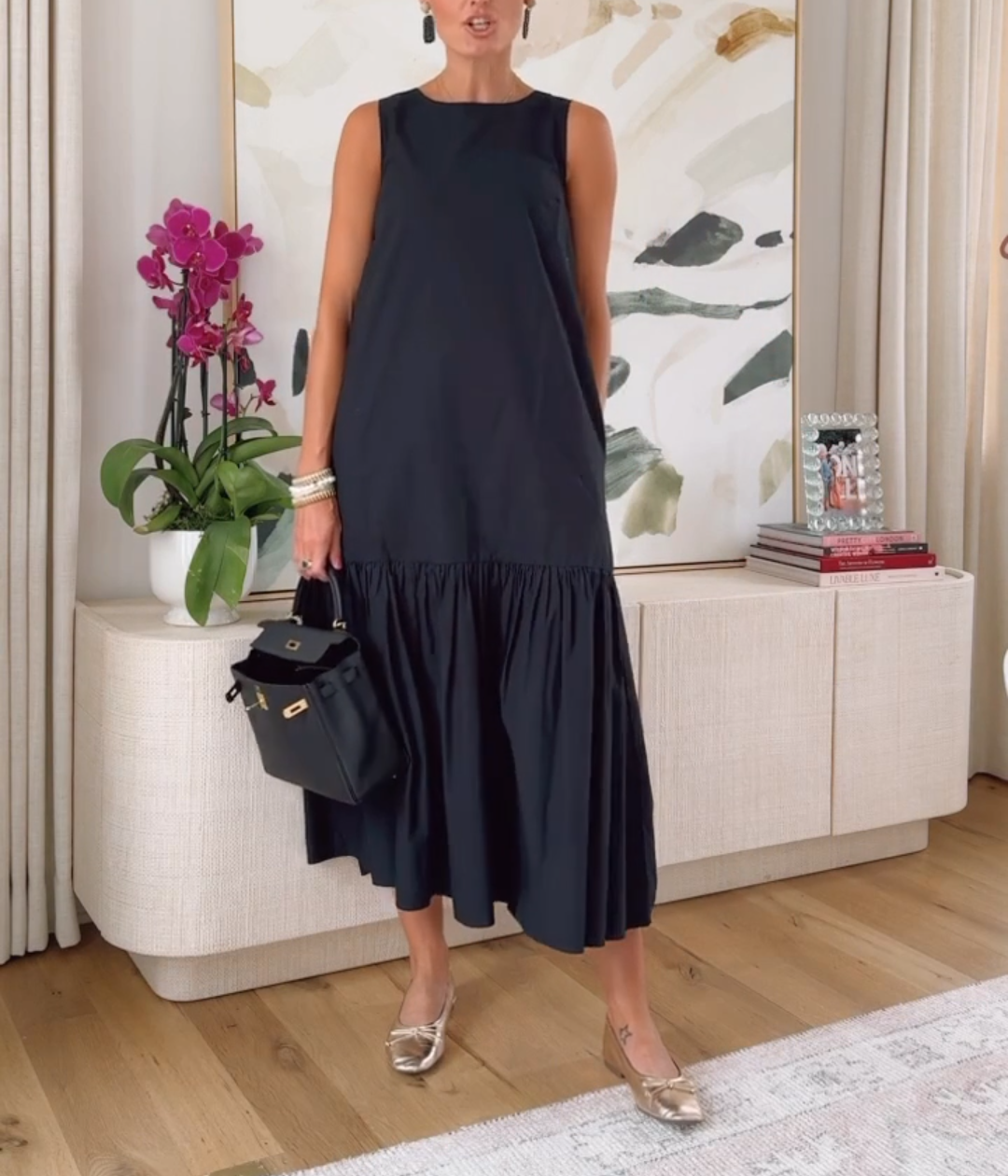 Loose Sleeveless Wide-Hem Poplin Maxi Dress