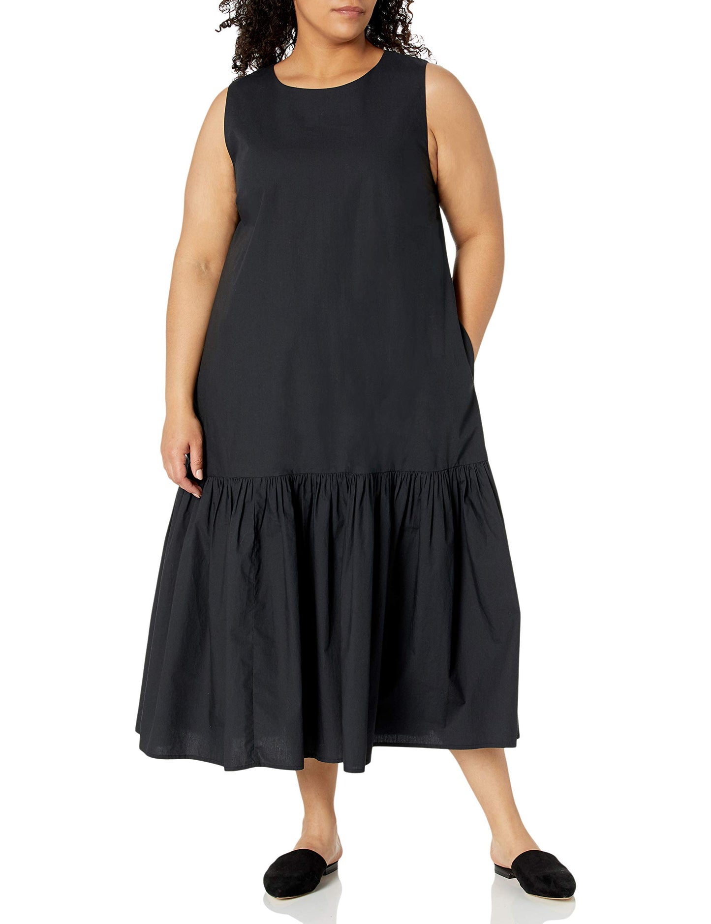 Loose Sleeveless Wide-Hem Poplin Maxi Dress