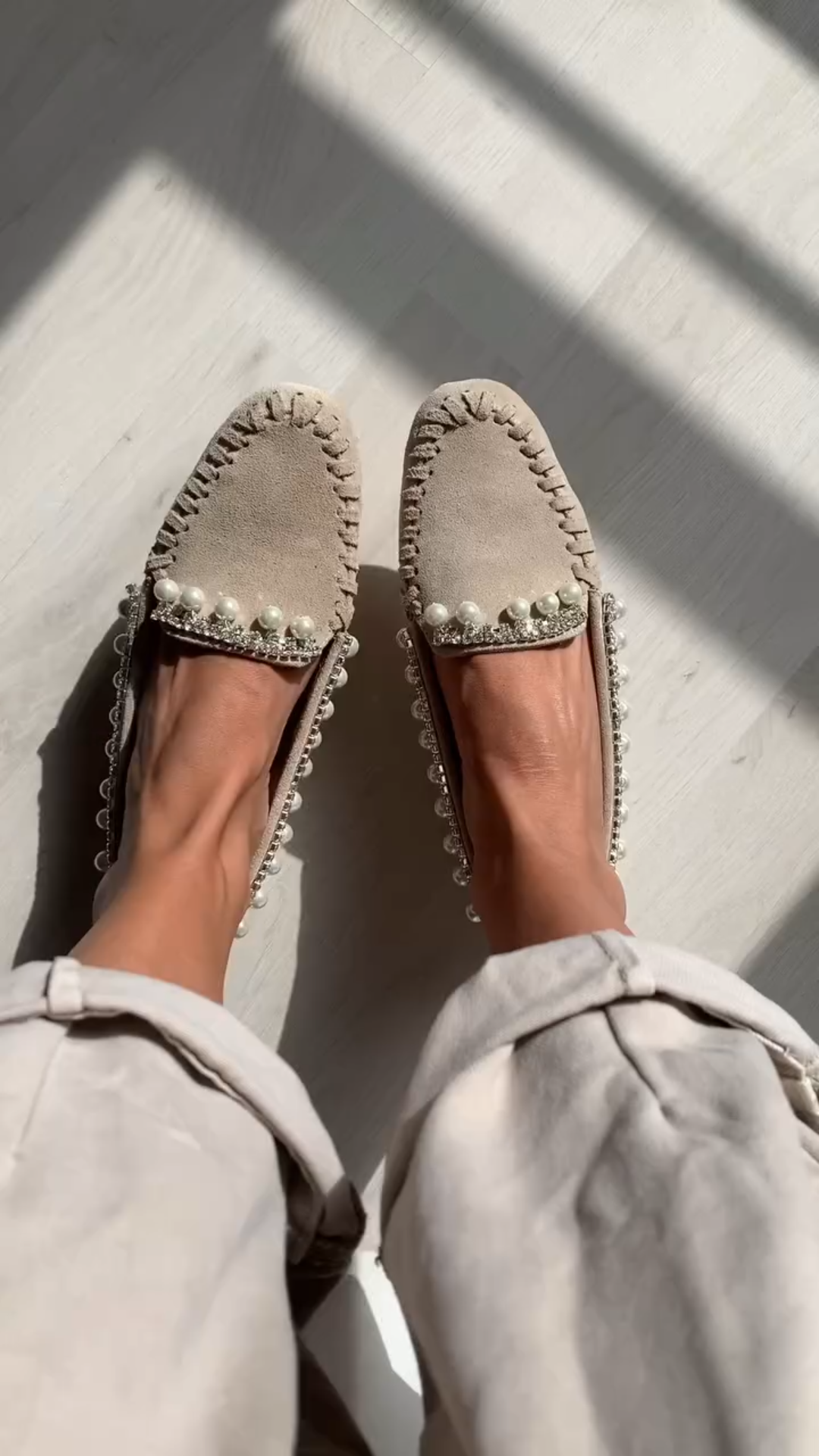 Pearl Diamond Suede Loafers