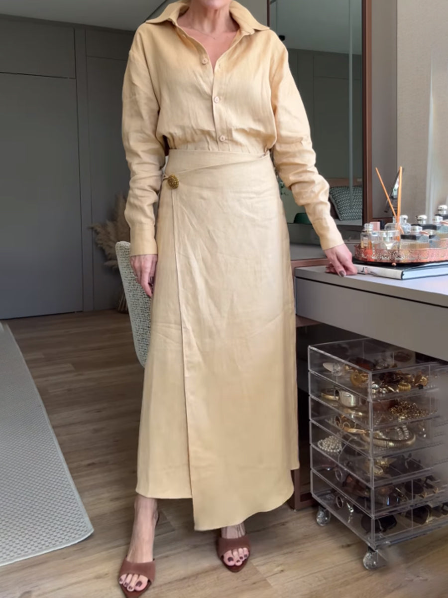 Elegant Button Up Wrap Two Pieces Dress
