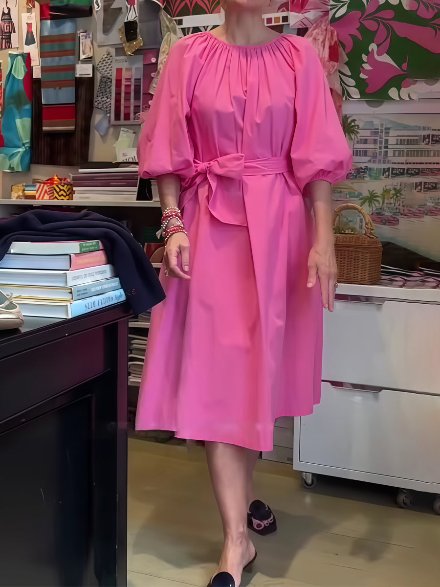 Off Shoulder Belted Loose Midi Dress