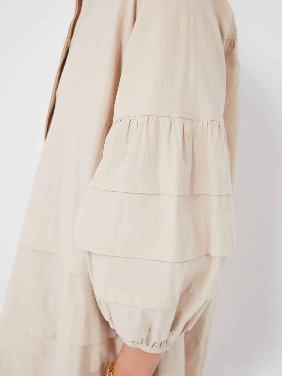 Band Collar Pleated Tiered Skirt Mini Dress