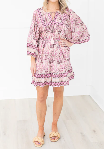Spring Print Long Sleeve Dress
