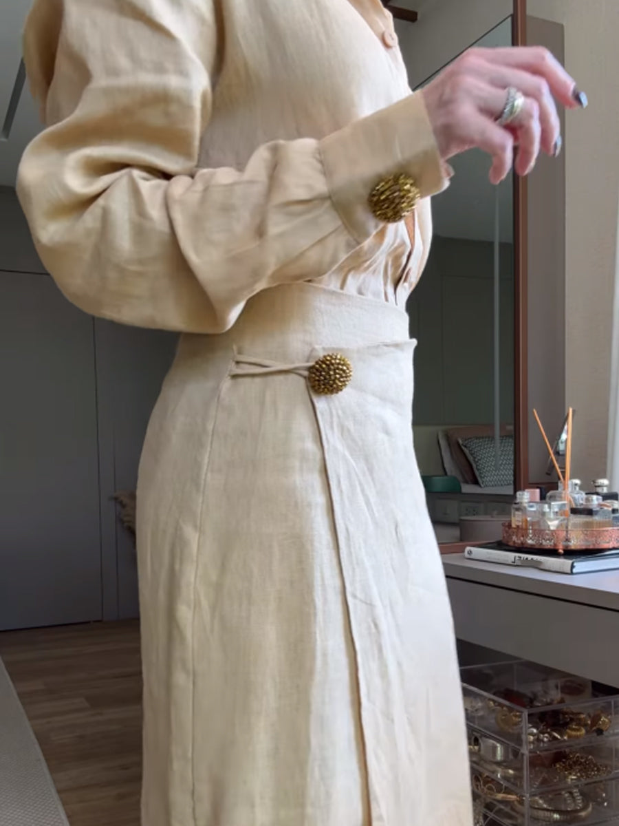 Elegant Button Up Wrap Two Pieces Dress