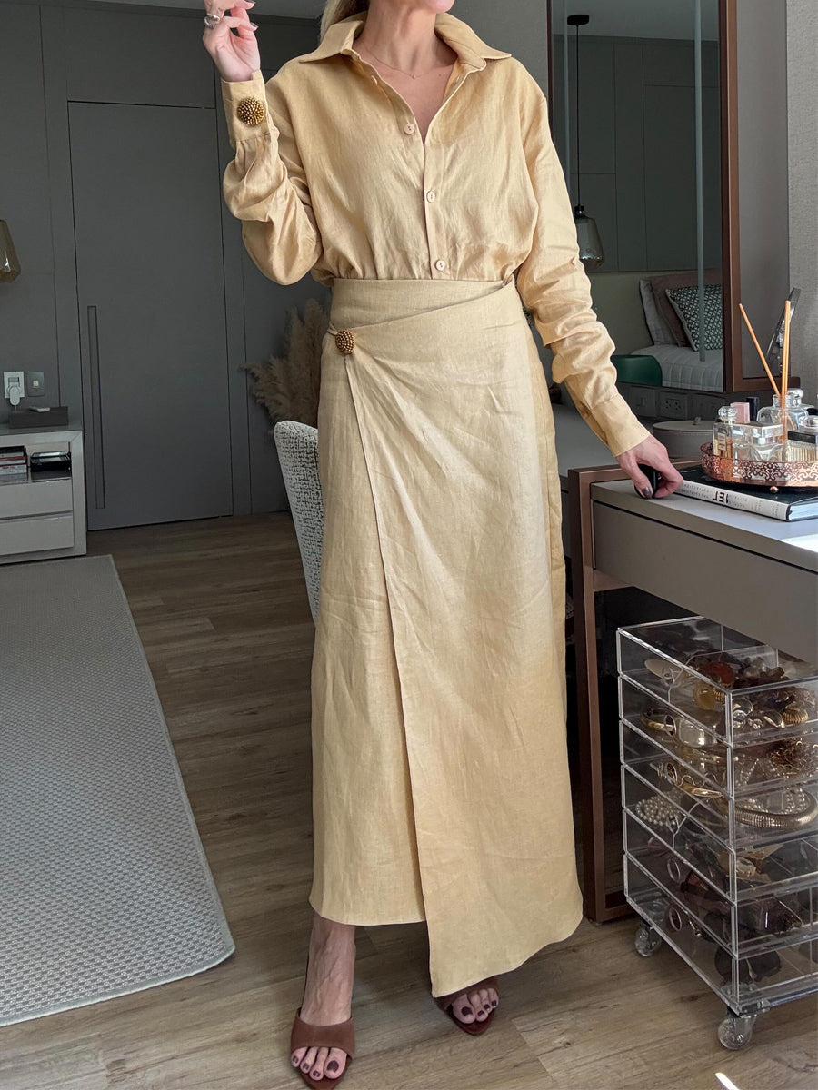 Elegant Button Up Wrap Two Pieces Dress