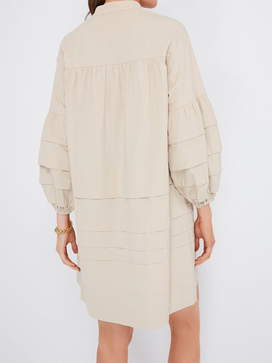 Band Collar Pleated Tiered Skirt Mini Dress
