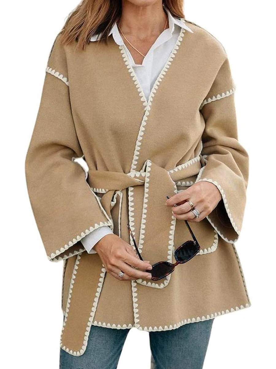 V Neck Lace Up Oversized Winter Wool Cardigan