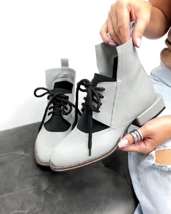 Women's High Top Contrasting Colors Lace-Up Boots