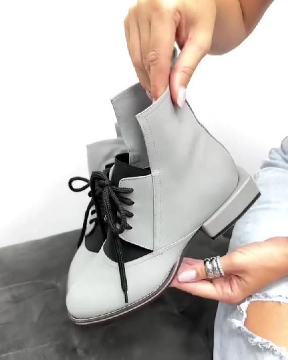Women's High Top Contrasting Colors Lace-Up Boots