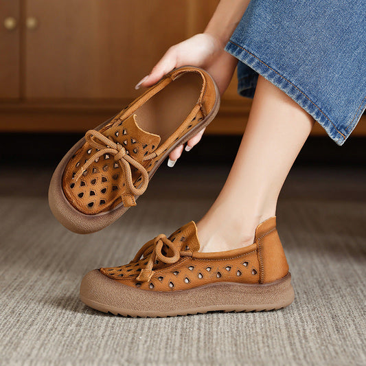 Genuine leather simple soft-soled retro flat shoes