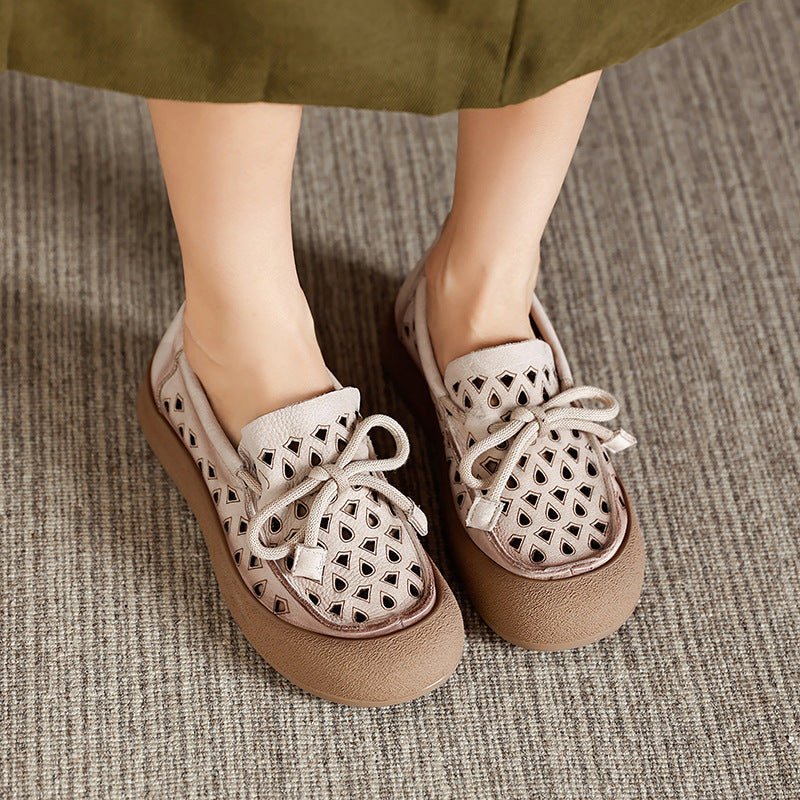 Genuine leather simple soft-soled retro flat shoes