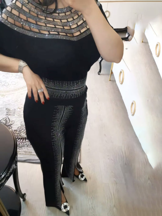 Rhinestone Sparkle Short Sleeve Jumpsuit
