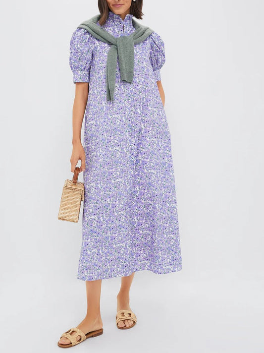 Floral Ruffle Collar Maxi Dress