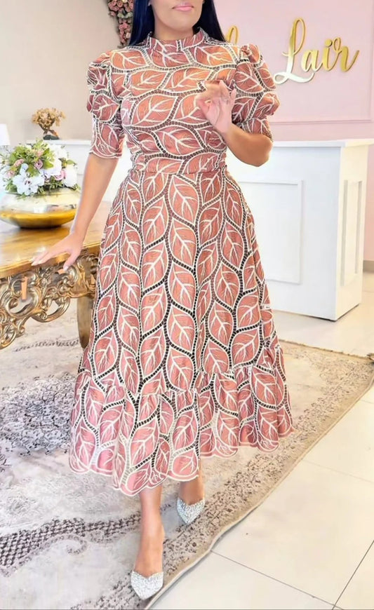 Leaf pattern cutout dress
