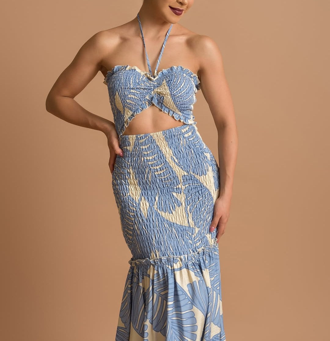 Elegant Palm Leaf Maxi Dress